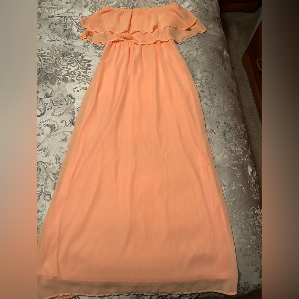 Coral Maxi Length Off the Shoulder Dress